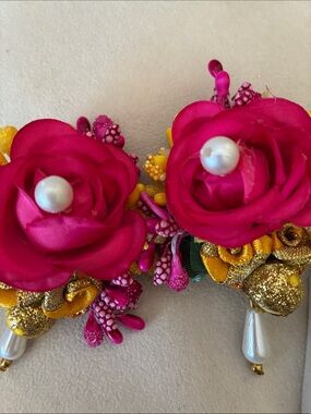 Pink Floral Pearl Drop Earrings